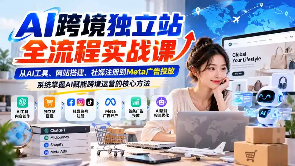 AI跨境独立站全流程实战课:从AI工具、网站搭建、社媒注册到Meta广告投放,系统掌握AI赋能跨境运营的核心方法-云启智联