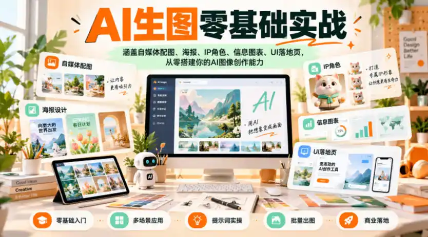 AI生图零基础实战，涵盖自媒体配图、海报、IP角色、信息图表、UI落地页，从零搭建你的AI图像创作能力-云启智联