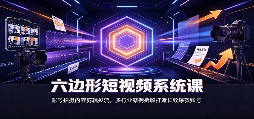 六边形短视频系统课：账号拍摄内容剪辑投流，多行业案例拆解打造长效爆款账号-云启智联