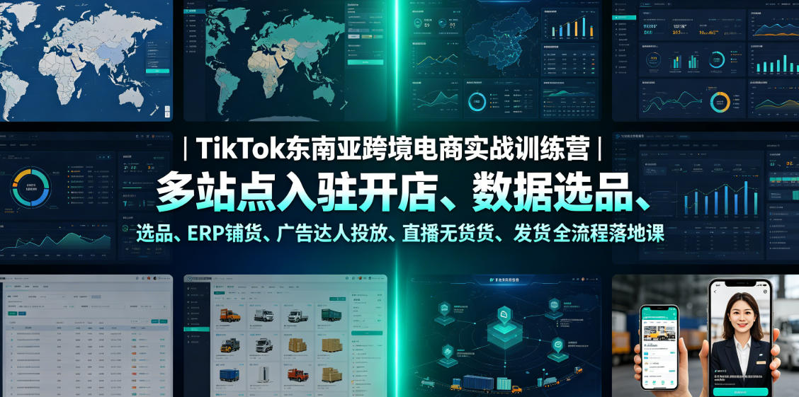TikTok东南亚跨境电商实战训练营｜多站点入驻开店、数据选品、ERP铺货、广告达人投放、直播无货源发货全流程落地课-云启智联