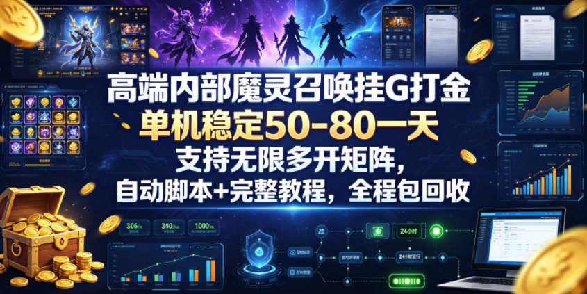 高端内部魔灵召唤挂G打金，单机稳定50-80一天，支持无限多开矩阵，自动脚本+完整教程，全程包回收【揭秘】-云启智联
