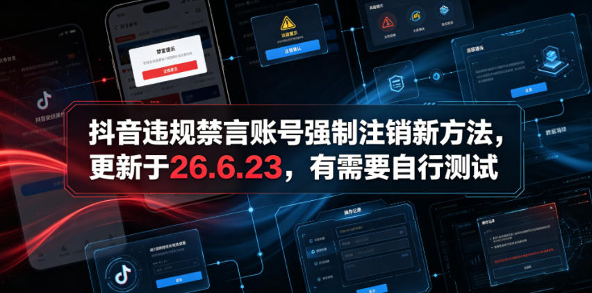抖音违规禁言账号强制注销新方法，更新于26.6.23，有需要自行测试-云启智联