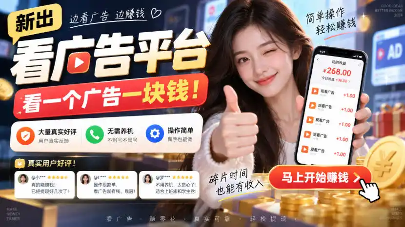 新出看广告平台，看一个广告一块钱，大量真实好评！无需养机、不会黑号，操作简单【揭秘】-云启智联
