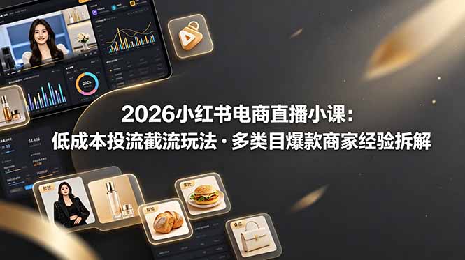 2026小红书电商直播小课，低成本投流截流玩法，多类目爆款商家经验完整拆解教学-云启智联