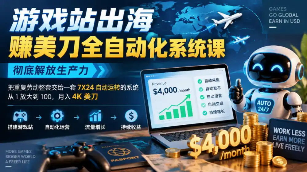 游戏站出海賺美刀全自动化系统课,彻底解放生产力–把重复劳动整套交给一套7X24自动运转的系统,从1放大到100,月入4K美刀-云启智联