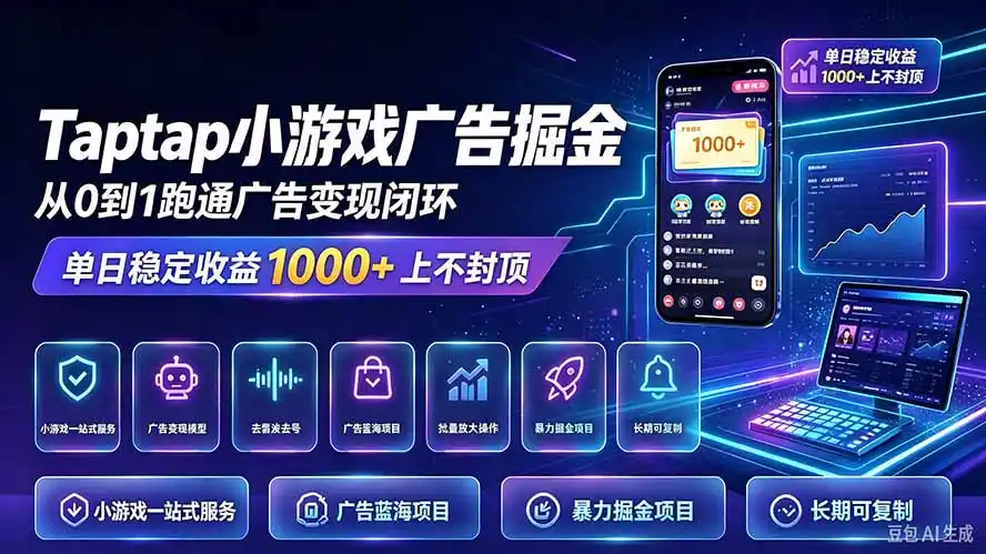 TapTap小游戏广告掘金日赚收益1000+上不封顶-云启智联