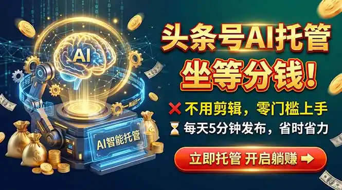 头条AI视频托管，你出号我运营，每天花5分钟发布，月赚1W+，手机可做-云启智联