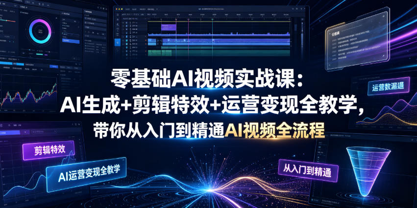 零基础AI视频实战课：AI生成+剪辑特效+运营变现全教学，带你从入门到精通AI视频全流程-云启智联