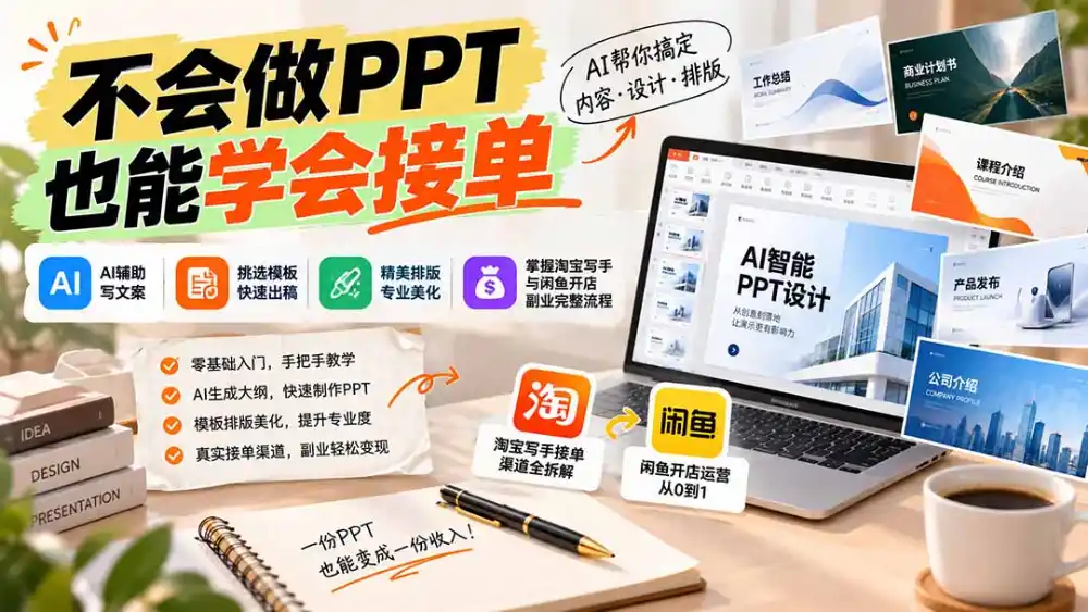 不会做PPT也能学会接单：AI辅助写文案、挑模板、做排版，掌握淘宝写手与闲鱼开店副业完整流程-云启智联