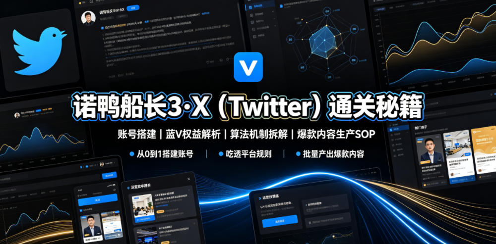 诺鸭船长3·X(Twitter)通关秘籍，涵盖账号搭建、蓝V权益解析、算法机制拆解及爆款内容生产SOP-云启智联