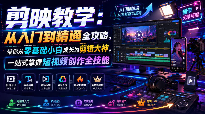 剪映教学：从入门到精通全攻略，带你从零基础小白成长为剪辑大神，一站式掌握短视频创作全技能-云启智联