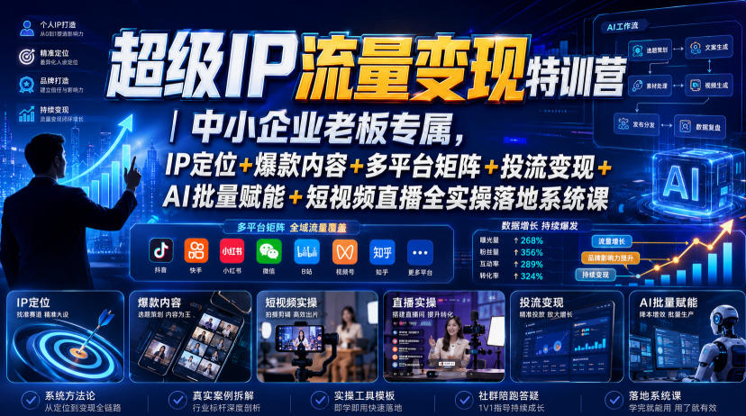 超级IP流量变现特训营｜中小企业老板专属，IP定位+爆款内容+多平台矩阵+投流变现+AI批量赋能+短视频直播全实操落地系统课-云启智联