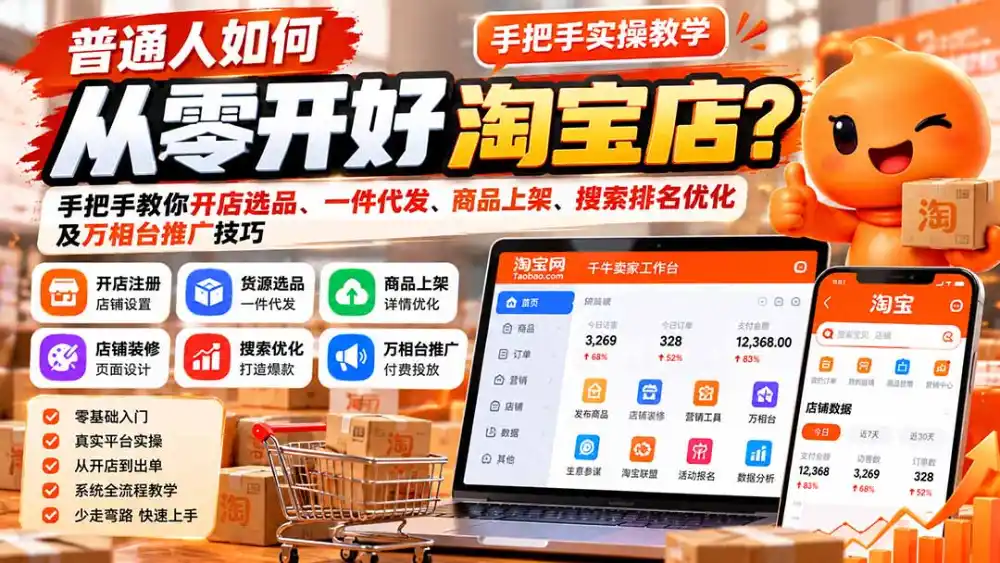 普通人如何从零开好淘宝店？手把手教你开店选品、一件代发、商品上架、搜索排名优化及万相台推广技巧-云启智联