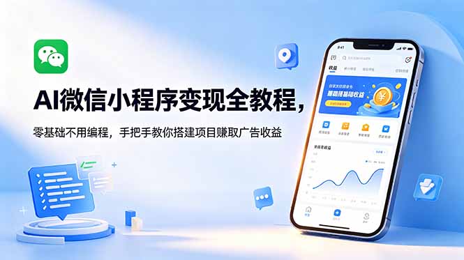 AI微信小程序变现全教程，零基础不用编程，手把手教你搭建项目赚取广告收益-云启智联