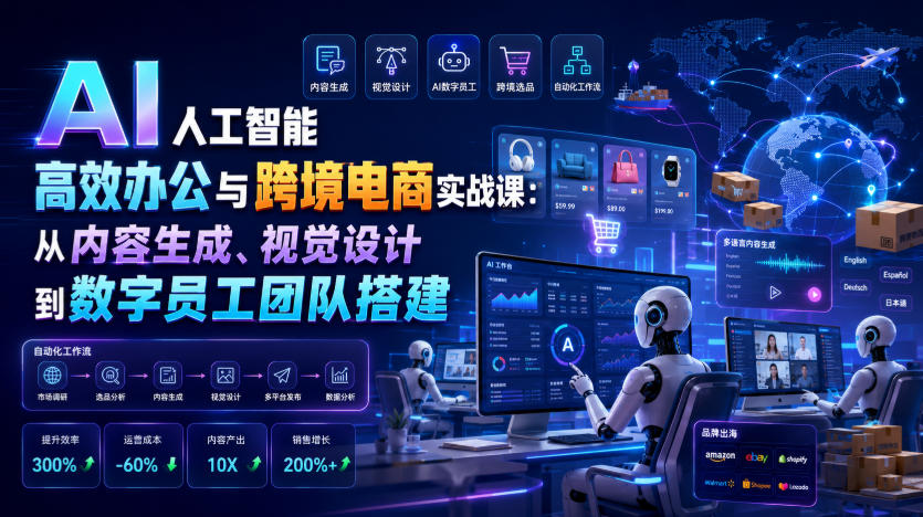 AI人工智能高效办公与跨境电商实战课：从内容生成、视觉设计到数字员工团队搭建-云启智联