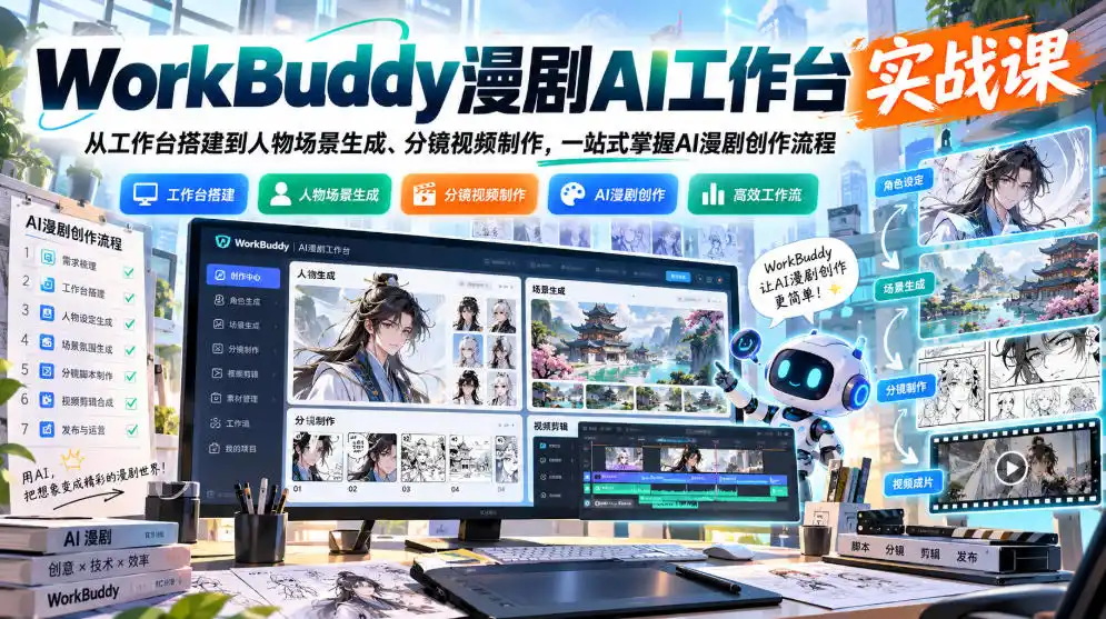 WorkBuddy漫剧AI工作台实战课:从工作台搭建到人物场景生成、分镜视频制作,一站式掌握AI漫剧创作流程-云启智联