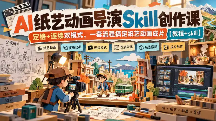 AI纸艺动画导演Skill创作课|定格+连续双模式,一套流程搞定纸艺动画成片【教程+skill】-云启智联
