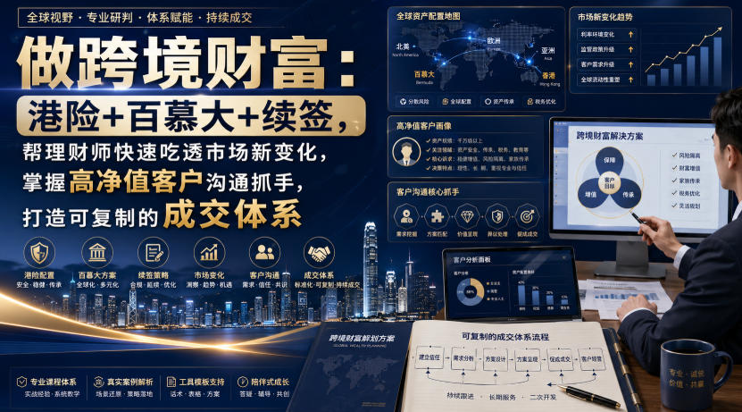 做跨境财富：港险+百慕大+续签，帮理财师快速吃透市场新变化，掌握高净值客户沟通抓手，打造可复制的成交体系-云启智联