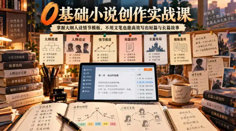 0基础小说创作实战课｜掌握大纲人设情节模板，不用文笔也能高效写出短篇与长篇故事-云启智联