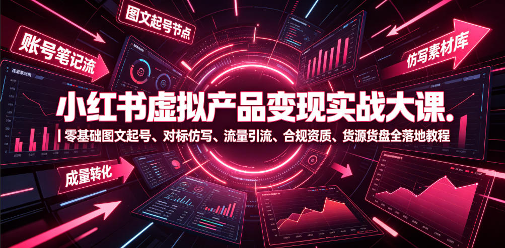 小红书虚拟产品变现实战大课｜零基础图文起号、对标仿写、流量引流、合规资质、货源货盘全落地教程-云启智联