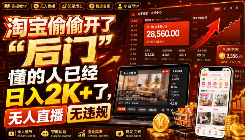 淘宝偷偷开了“后门”，懂的人已经日入2K+了，无人直播无违规，一台电脑=一家24小时营业的线上门店【揭秘】-云启智联