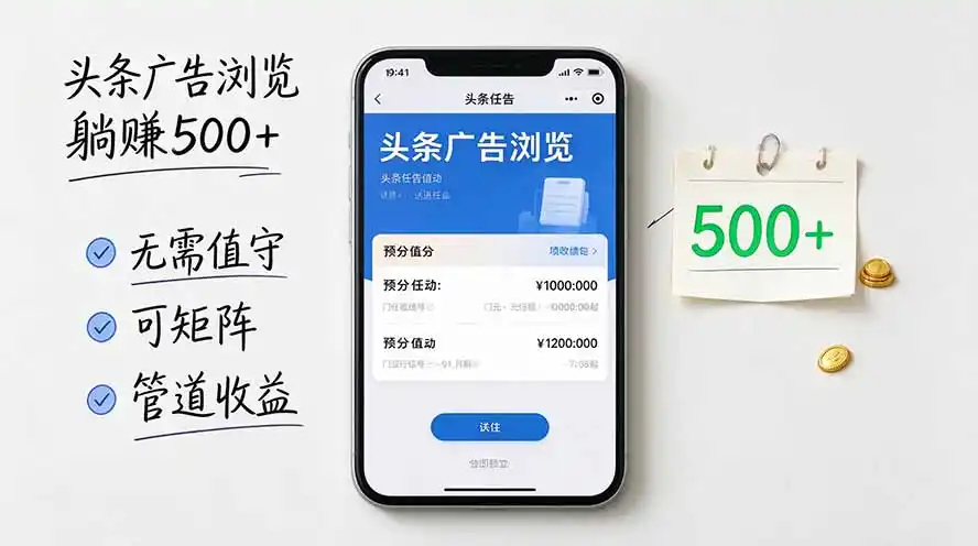 头条广告浏览躺赚500+无需值守，可矩阵并附有管道收益-云启智联
