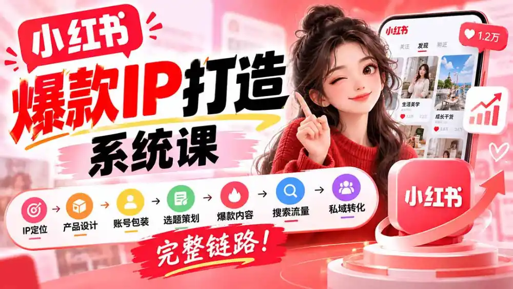 【无水印】小红书爆款IP打造课：IP定位→产品设计→账号包装→选题策划→爆款内容→搜索流量→私域转化，完整链路-云启智联