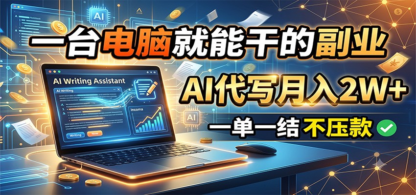 一台电脑就能干的副业，AI代写月入2W+，一单一结不压款-云启智联