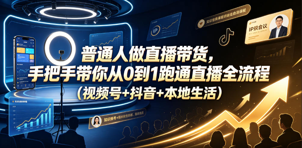 普通人做直播带货，手把手带你从0到1跑通直播全流程(视频号+抖音+本地生活)-云启智联