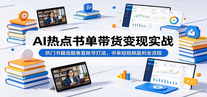 AI热点书单带货变现实战：热门书籍选题垂直账号打造，书单短视频盈利全流程-云启智联