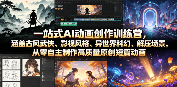 一站式AI动画创作训练营，涵盖古风武侠、影视风格、异世界科幻、解压场景，从零自主制作高质量原创短篇动画-云启智联