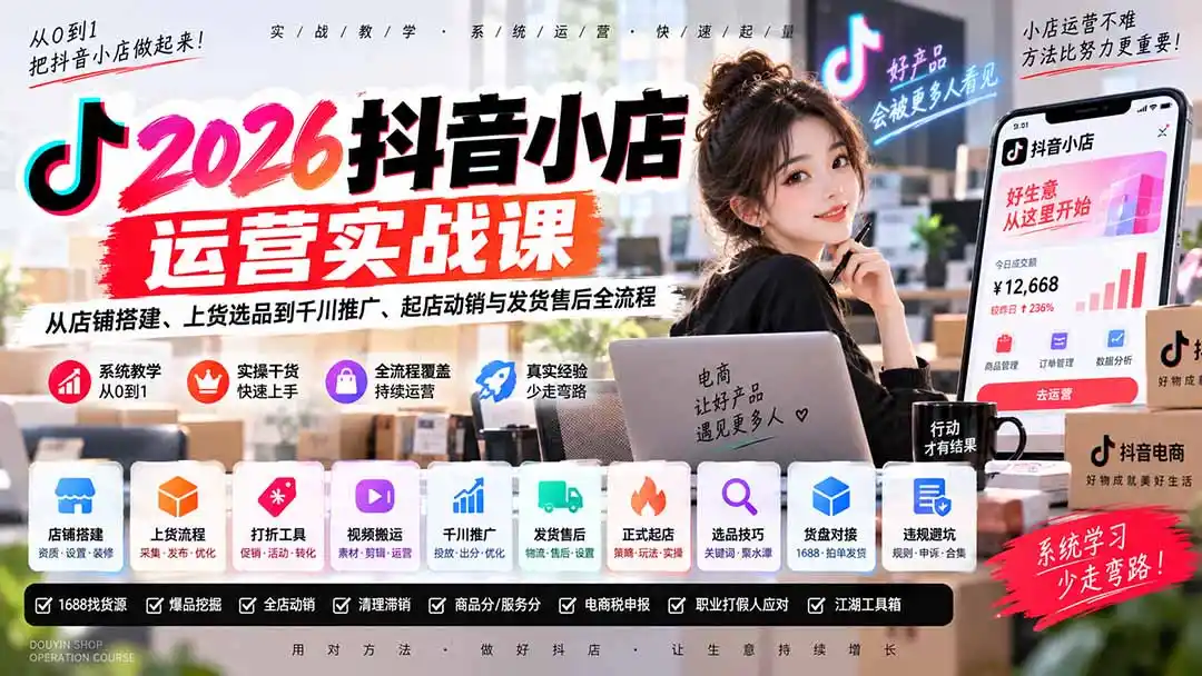 2026抖音小店运营实战课｜从店铺搭建、上货选品到千川推广、起店动销与发货售后全流程-云启智联