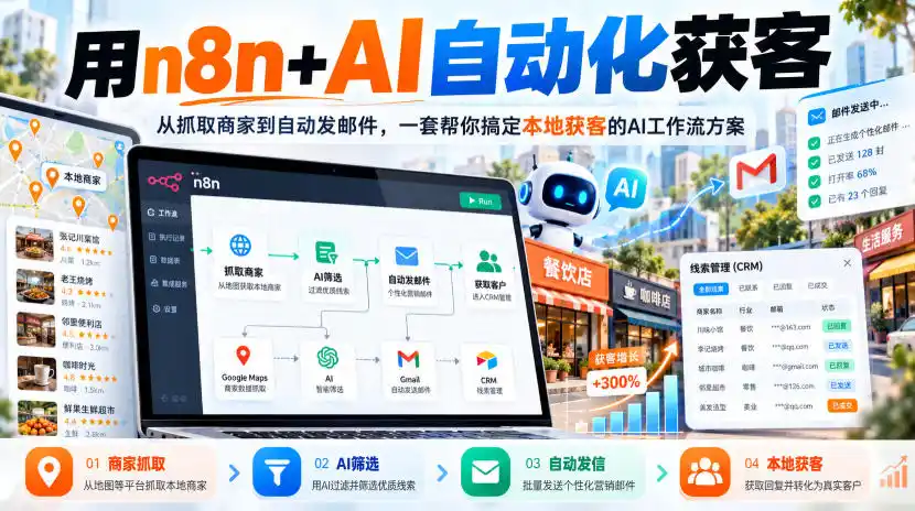 【无水印】用n8n+AI自动化获客,从抓取商家到自动发邮件,一套帮你搞定本地获客的AI工作流方案【原创双语字幕】-云启智联