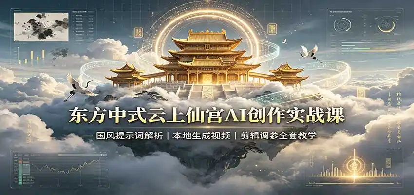 东方中式云上仙宫AI创作实战课：国风提示词解析，本地生成视频，剪辑调参全套教学-云启智联