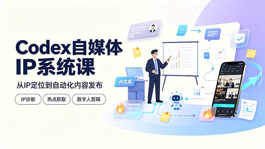 Codex自媒体IP系统课：IP诊断/热点抓取/IP蒸馏 Skill，爆款复刻数字人多平台自动发布教程-云启智联