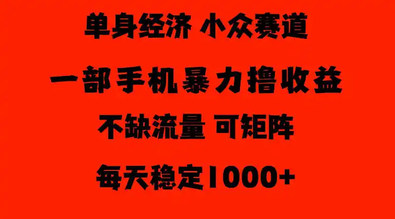 26年暴力单身经济,稳定日入500-1k,不缺流量,流量极大,冷门小众赛道,门槛低小白轻松上手【揭秘】-云启智联