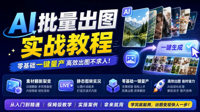 AI批量出图实战教程，素材翻新裂变，静态图转实况，零基础一键量产-云启智联