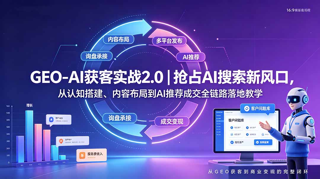 GEO-AI获客实战｜抢占AI搜索新风口，从认知搭建、内容布局到AI推荐成交全链路落地教学-云启智联