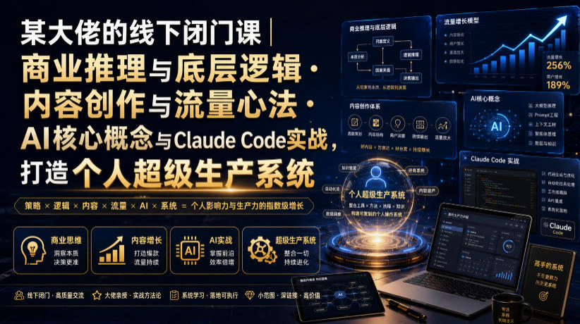 某大佬的线下闭门课｜商业推理与底层逻辑・内容创作与流量心法・AI核心概念与Claude Code实战，打造个人超级生产系统【录音+图片】-云启智联