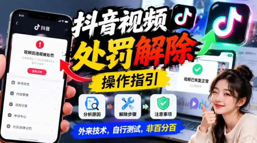 抖音视频处罚解除操作指引，外来技术，自行测试，非百分百-云启智联