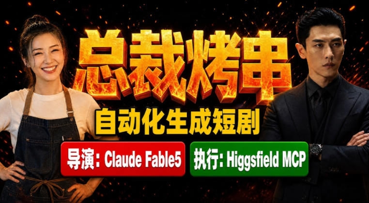 Claude Fable5担任导演+Higgsfield MCP落地执行｜《总裁烤串》真人质感短剧全自动AI生成全流程教学-云启智联