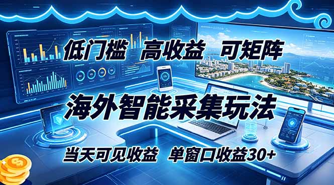 海外智能采集玩法，低门槛高单价可矩阵，当天可见收益，单窗口30+-云启智联