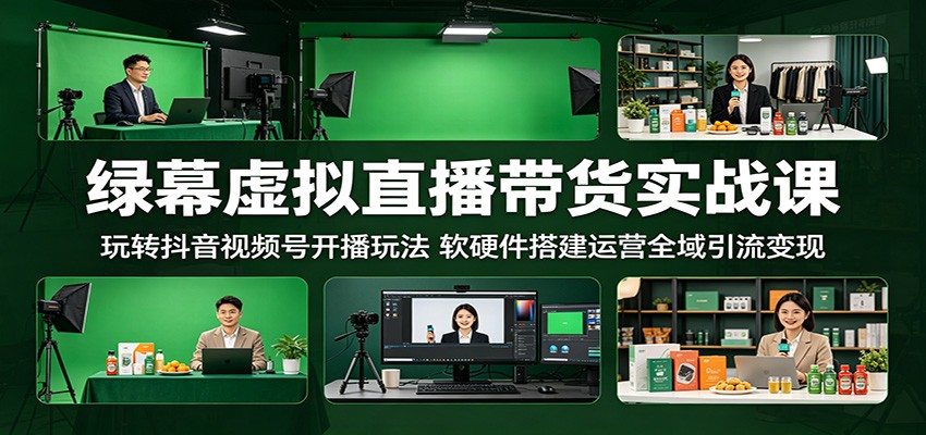 绿幕虚拟直播带货实战课：玩转抖音视频号开播玩法，软硬件搭建运营全域引流变现-云启智联