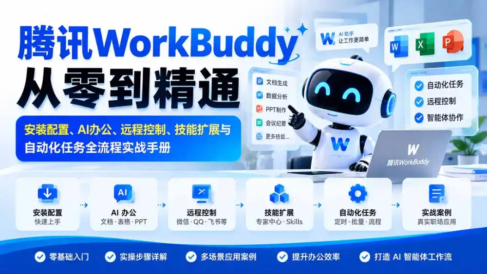 腾讯WorkBuddy从零到精通：安装配置、AI办公、远程控制、技能扩展与自动化任务全流程实战手册-云启智联