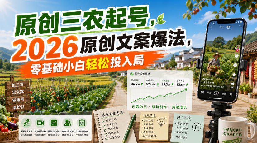 原创三农起号，2026原创文案爆法，零基础小白轻松投入局-云启智联