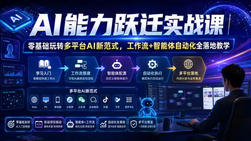 AI能力跃迁实战课｜零基础玩转多平台AI新范式，工作流+智能体自动化全落地教学-云启智联