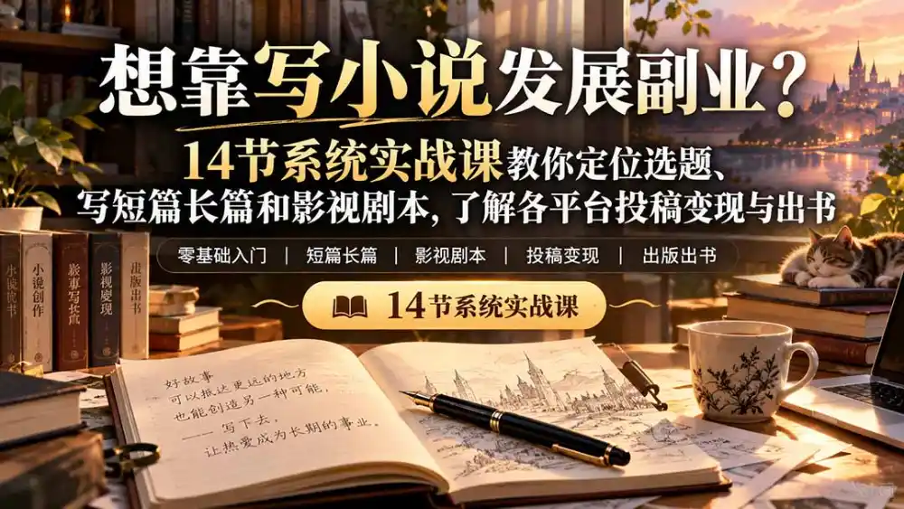【无水印】想靠写小说发展副业?14节系统实战课教你定位选题、写短篇长篇和影视剧本,了解各平台投稿变现与出书-云启智联