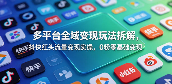 多平台全域变现玩法拆解，抖快红头流量变现实操，0粉零基础变现-云启智联