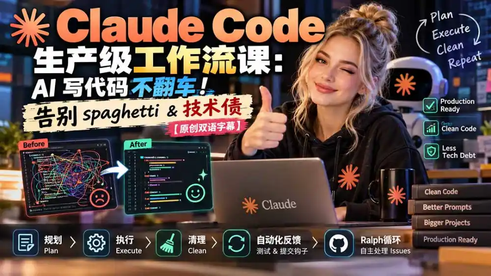 Claude Code 生产级工作流课：AI 写代码不翻车！告别 spaghetti & 技术债【原创双语字幕】-云启智联
