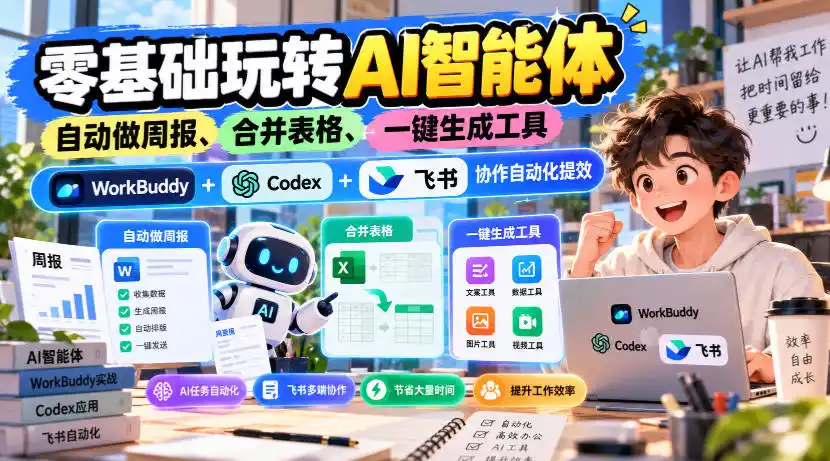 【无水印】零基础玩转AI智能体，自动做周报、合并表格、一键生成工具，WorkBuddy+Codex + 飞书协作自动化提效-云启智联
